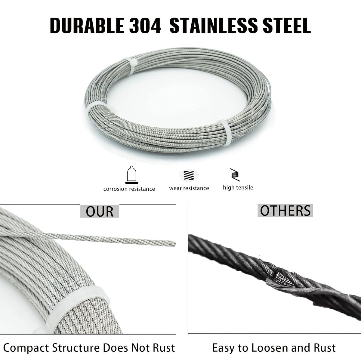 1/8 304 Stainless Steel Wire Rope 33FT O50225