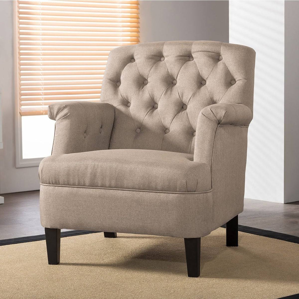 Beige Fabric Upholstered Button-Tufted Armchair T909907