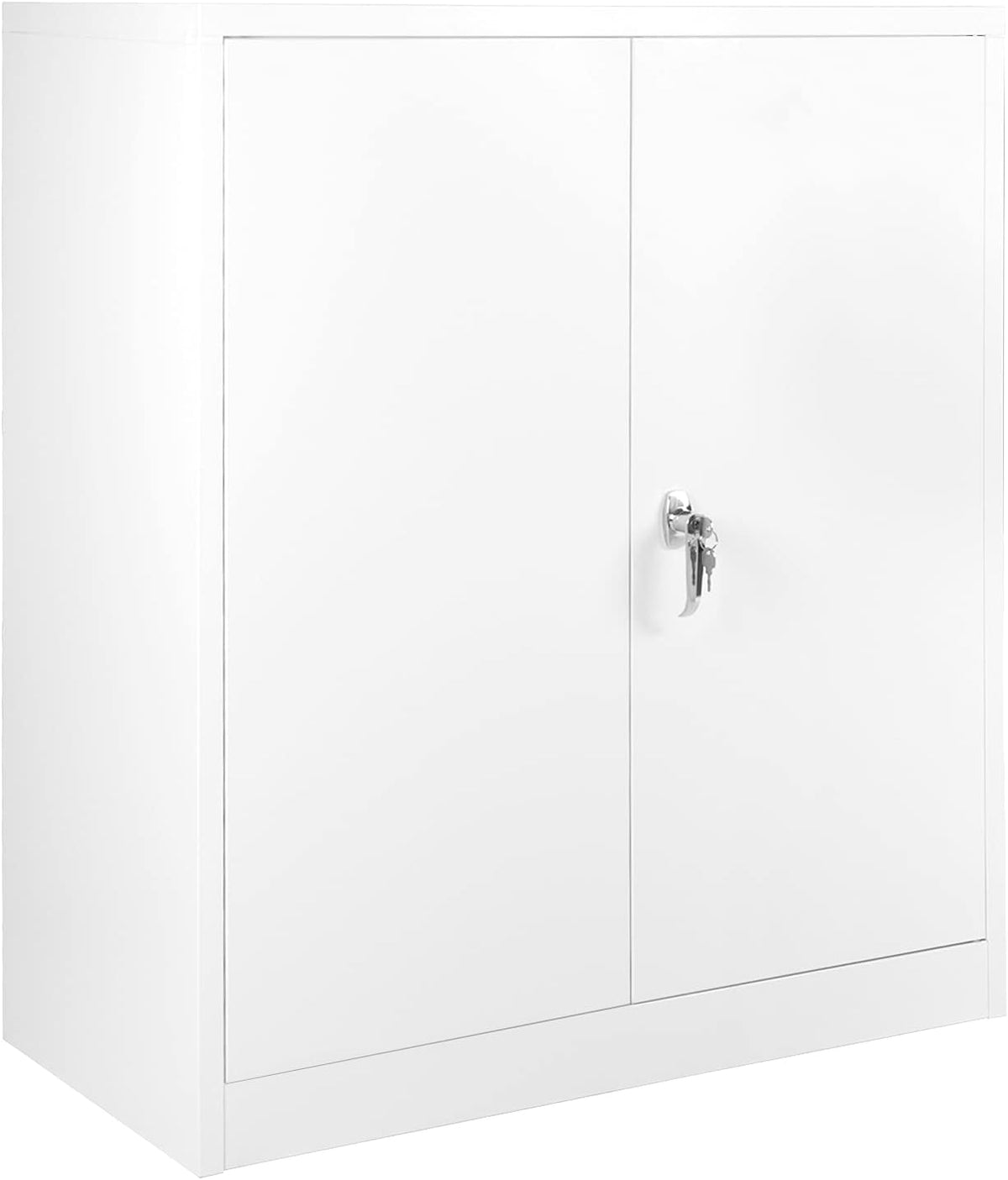 White Locking Metal Storage Cabinet with 2 Adjustable Shelves C112638