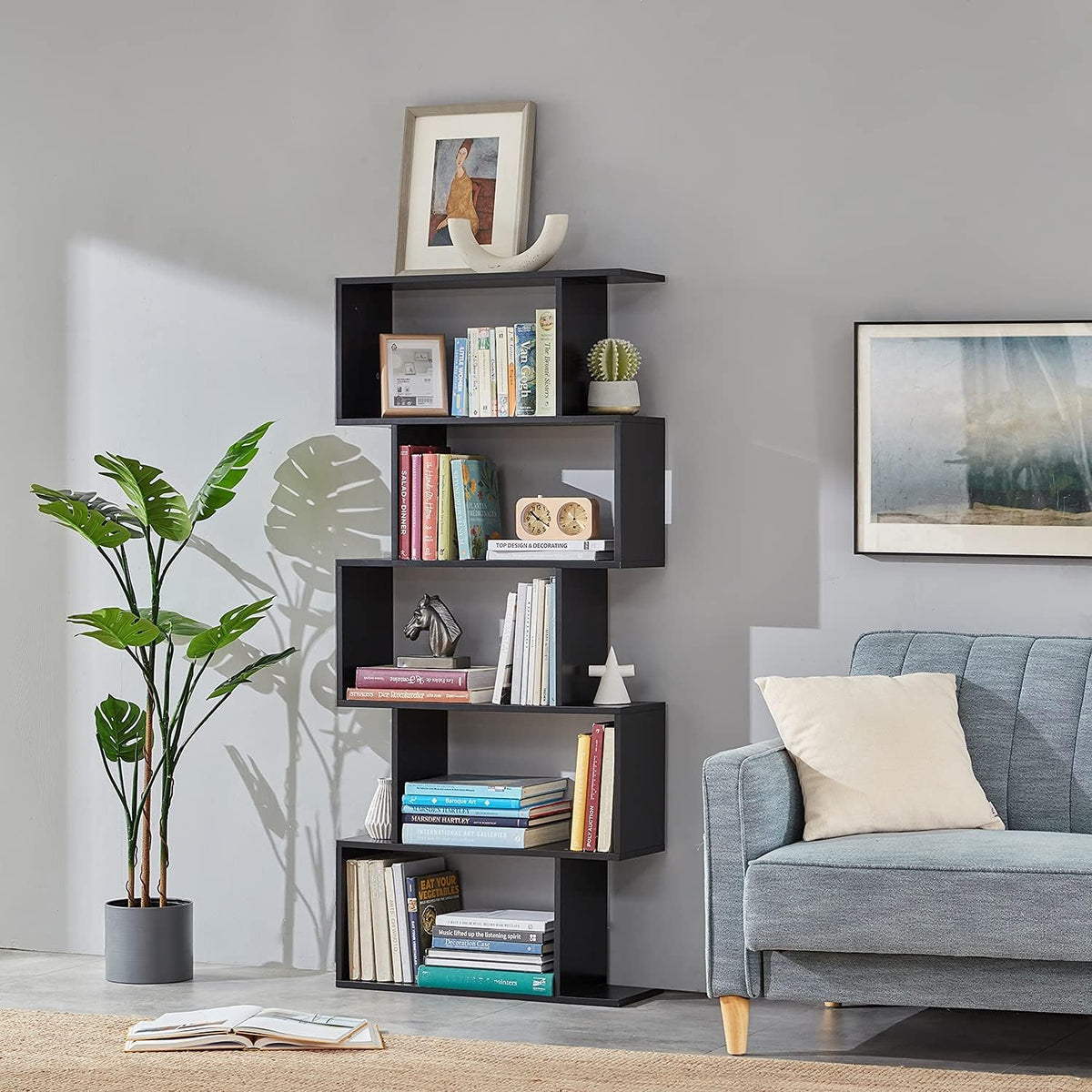5-Tier Grey Wood Bookshelf H54445