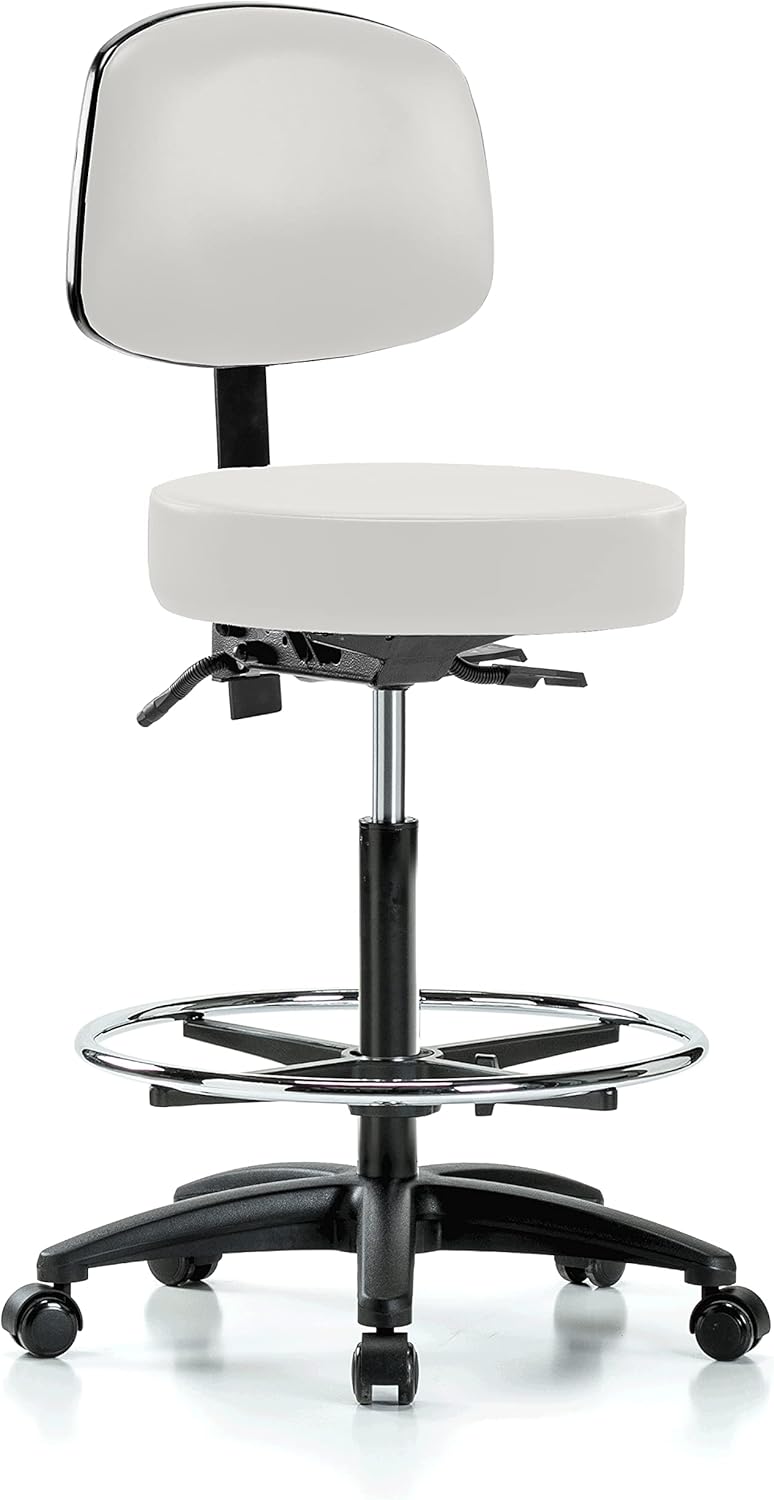 Height Adjustable Rolling Stool with Back and Footring F93171