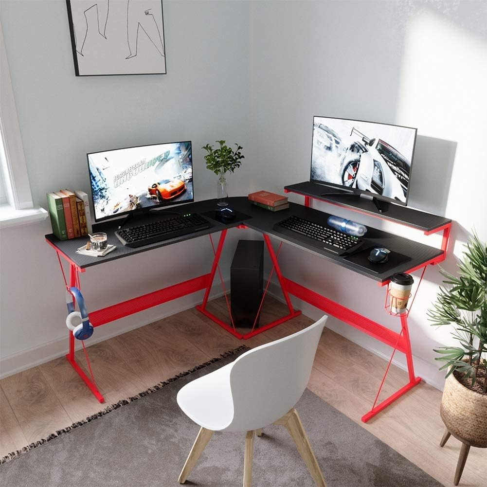 L-Shaped Gaming Desk with RGB Strip Black U9608