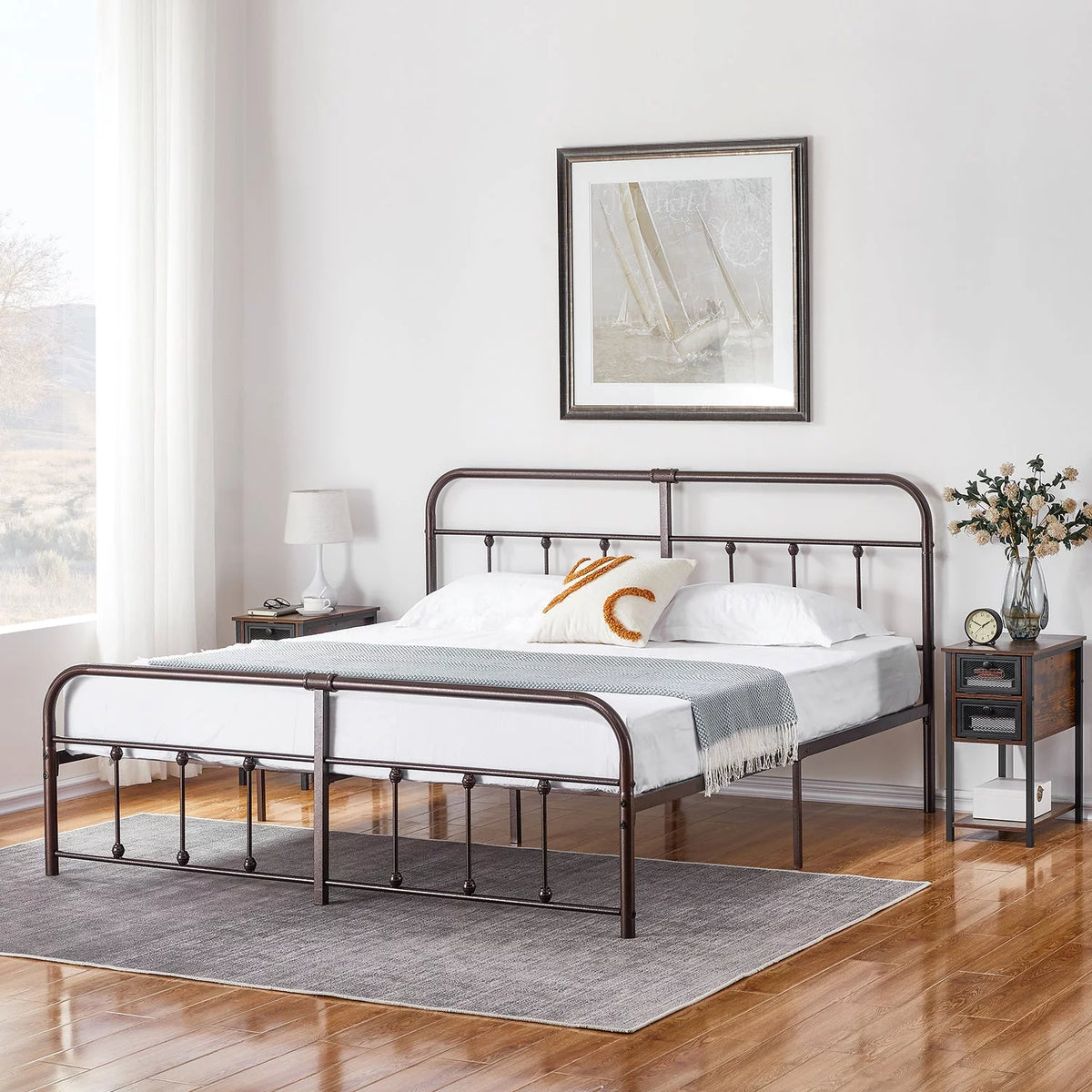 Queen Size Metal Bed Frame with Headboard and Footboard Y340303