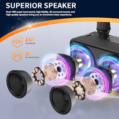 Black Portable Bluetooth Karaoke Machine with 6 Sound Effects and 4 Party Lights D638