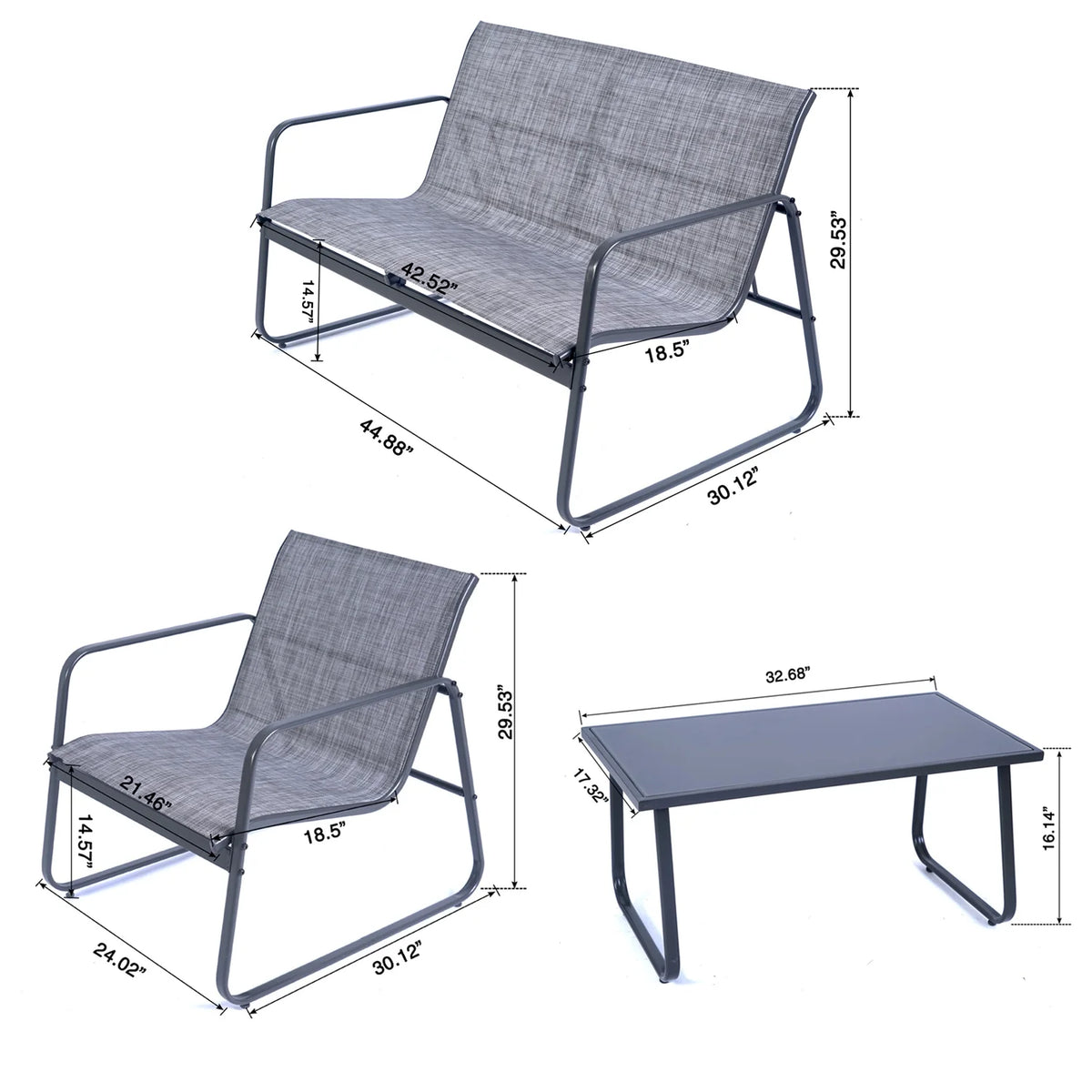 Outdoor Metal Conversation Set with Love Seat, 2 Chairs and Table S220