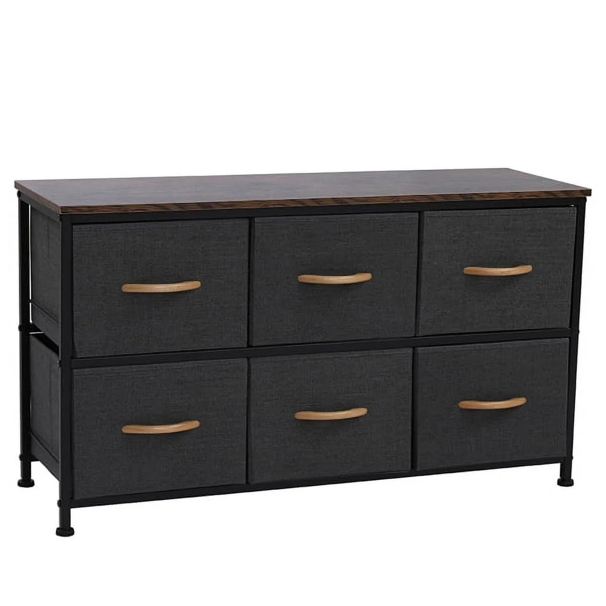 Gray 6 Drawer Fabric Dresser with Wooden Tabletop C1064