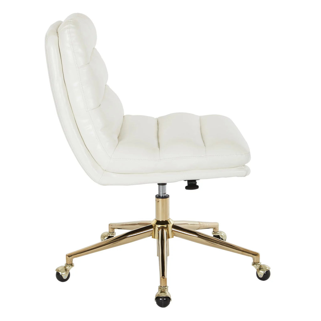 White Faux Leather Office Chair with Gold Base O482