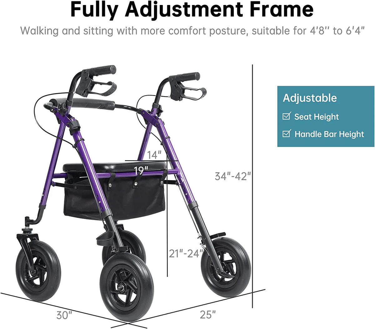 All-Terrain Rollator Walker with 10" Rubber Wheels Y3957