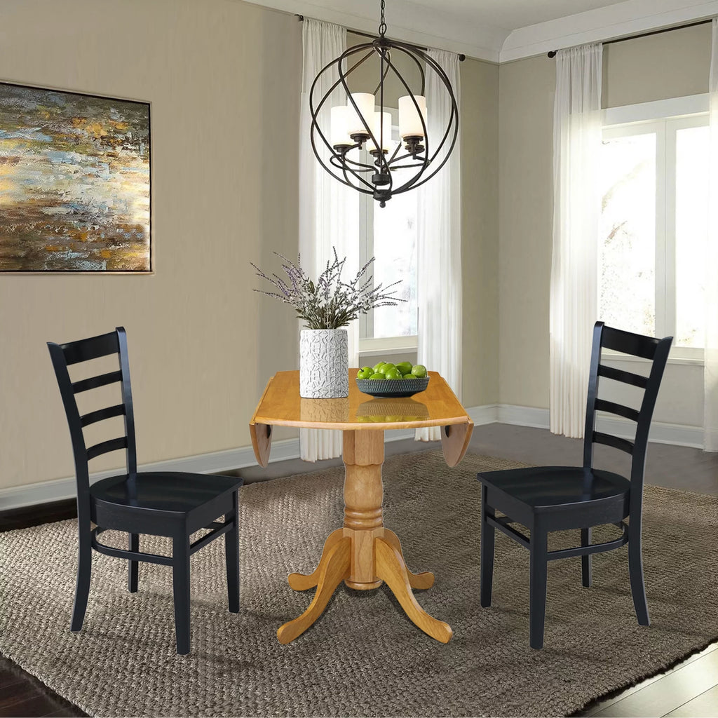 Solid Wood 3-Piece Dining Set with Drop Leaf Table and 2 Ladder Back Chairs L21991