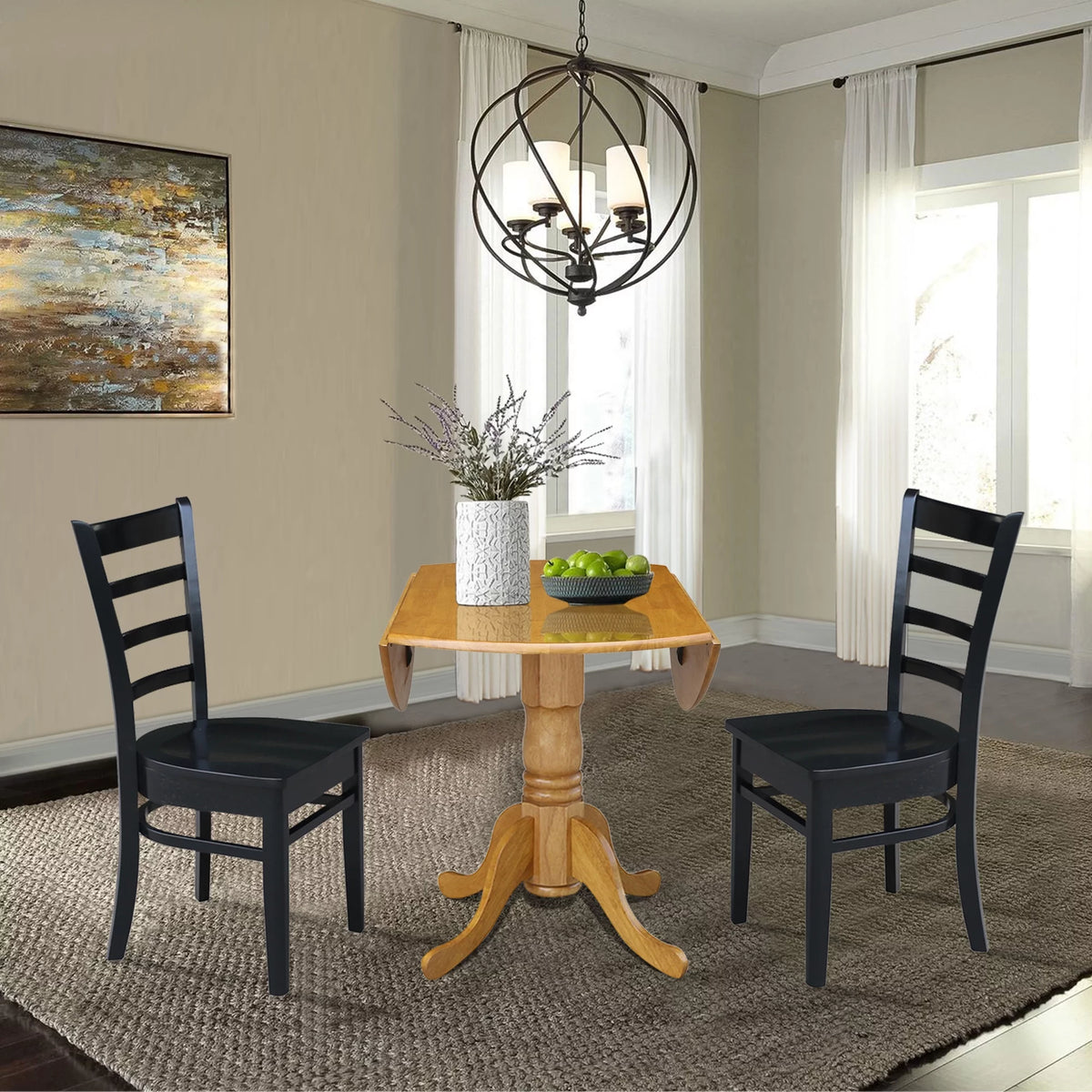Solid Wood 3-Piece Dining Set with Drop Leaf Table and 2 Ladder Back Chairs L21991