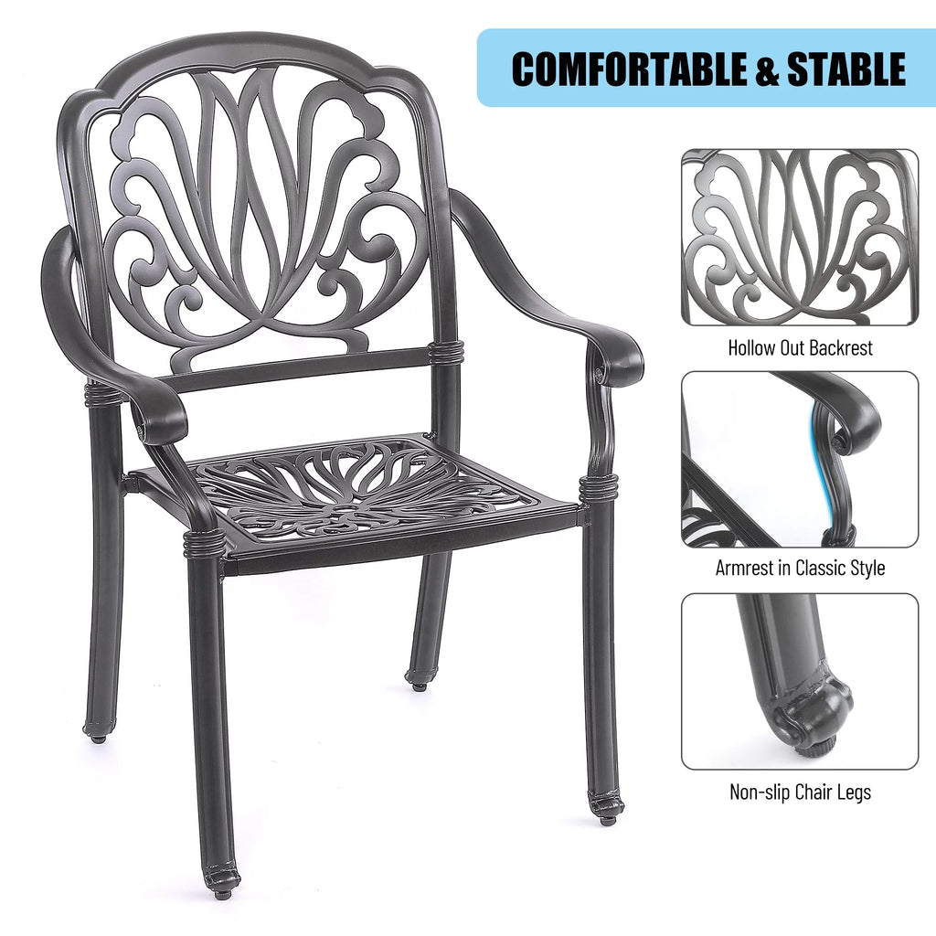 5 Pcs Cast Aluminum Outdoor Dining Table Set with Umbrella Hole L74991