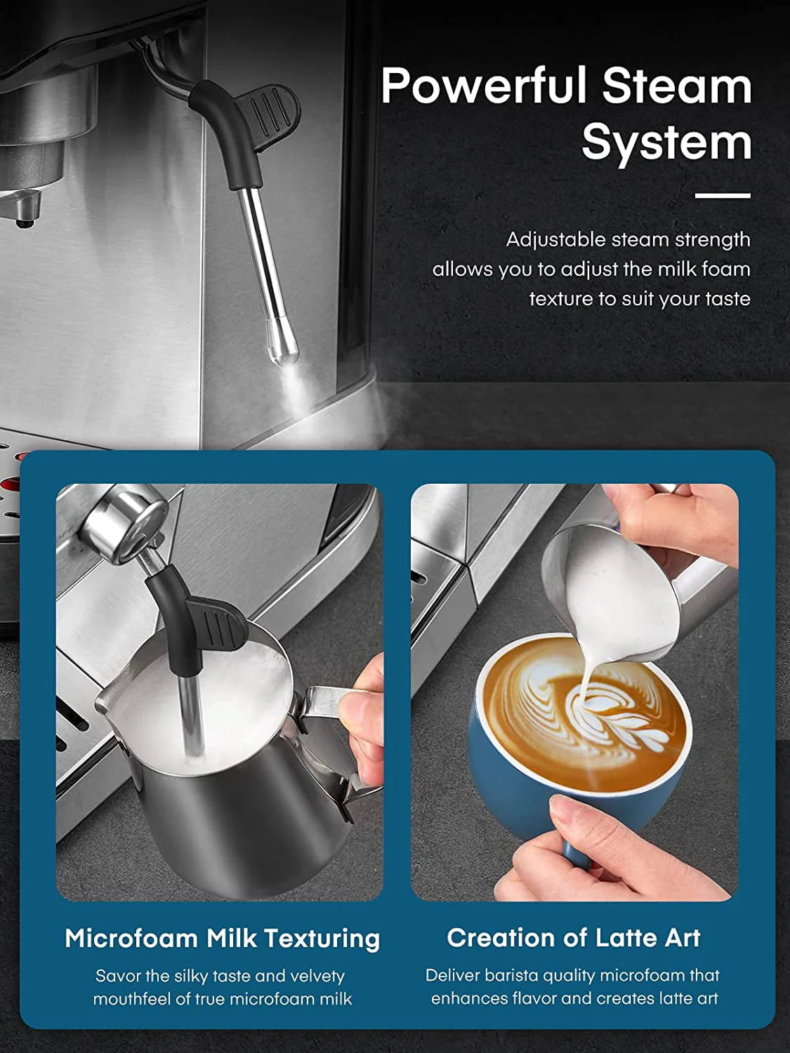 20 Bar Stainless Steel Espresso and Cappuccino Maker with Milk Frother G961