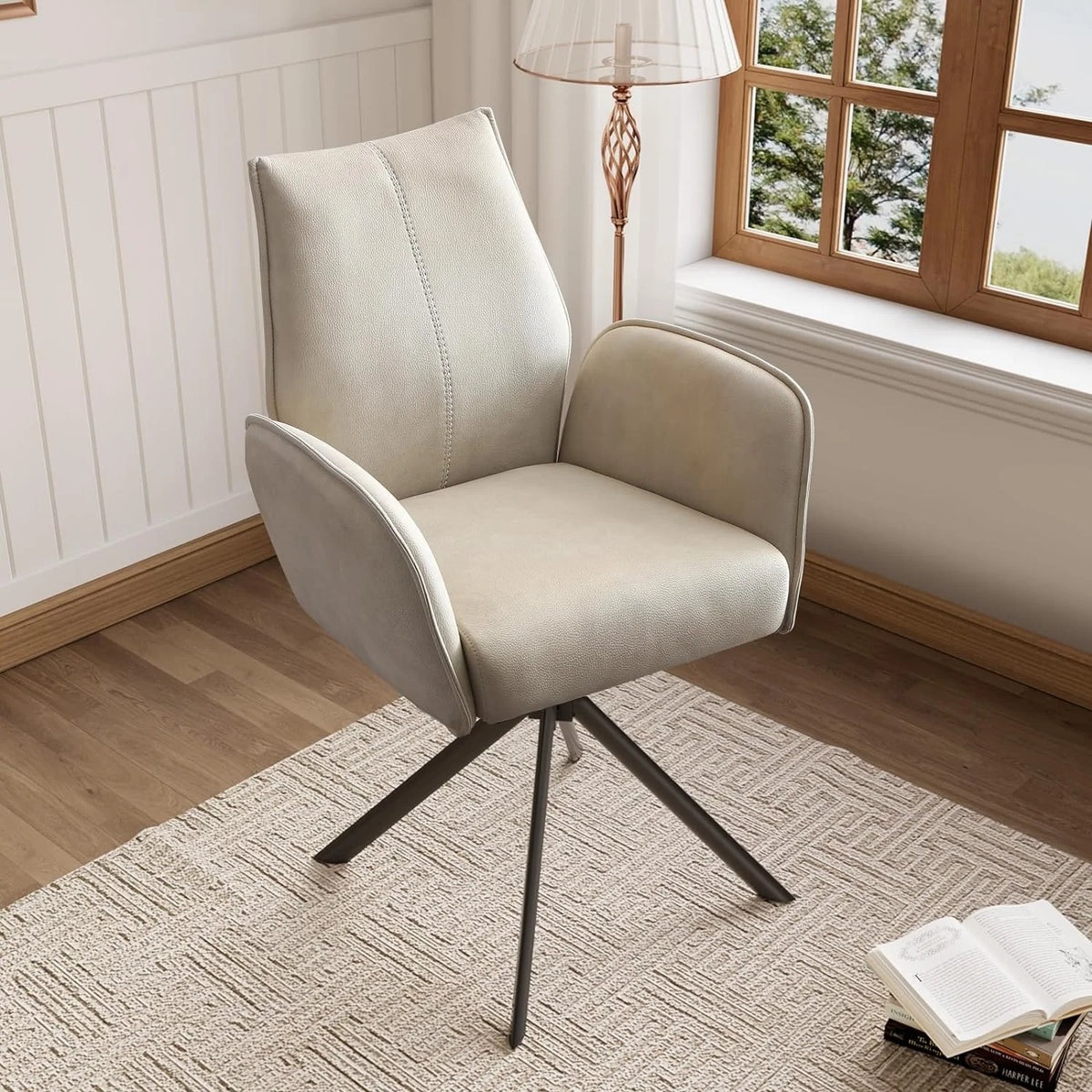 Modern Desk Chair no Wheel Ergonomic Office Chair Swivel Arm Chairs with Metal Legs A778192