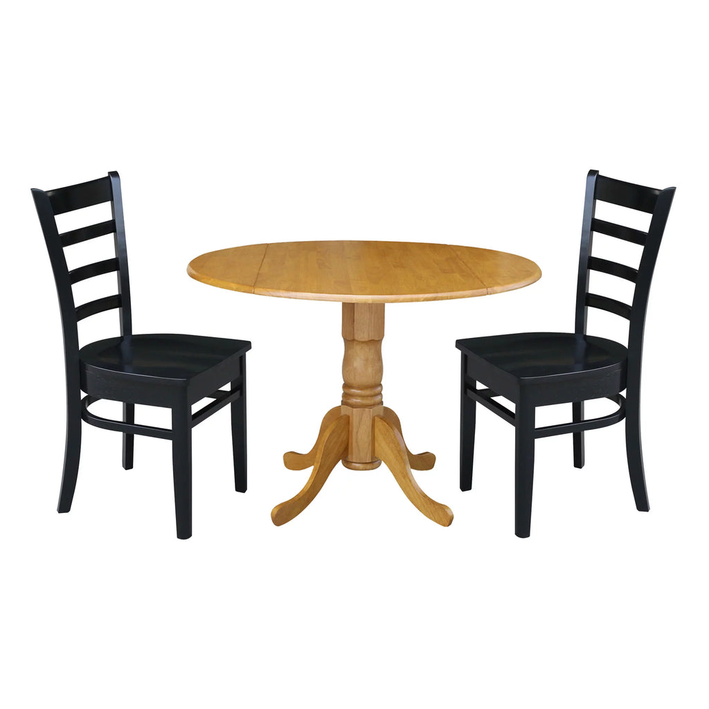 Solid Wood 3-Piece Dining Set with Drop Leaf Table and 2 Ladder Back Chairs L21991