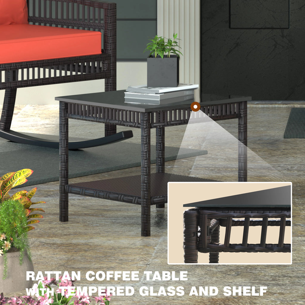 3-Piece Wicker Outdoor Rocking Chair Bistro Set with Table & Cushions H146051