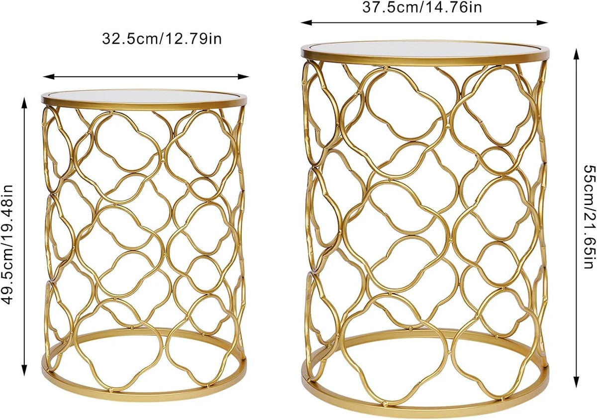 Round Gold Metal Nesting Side Table with Mirrored Top V74780