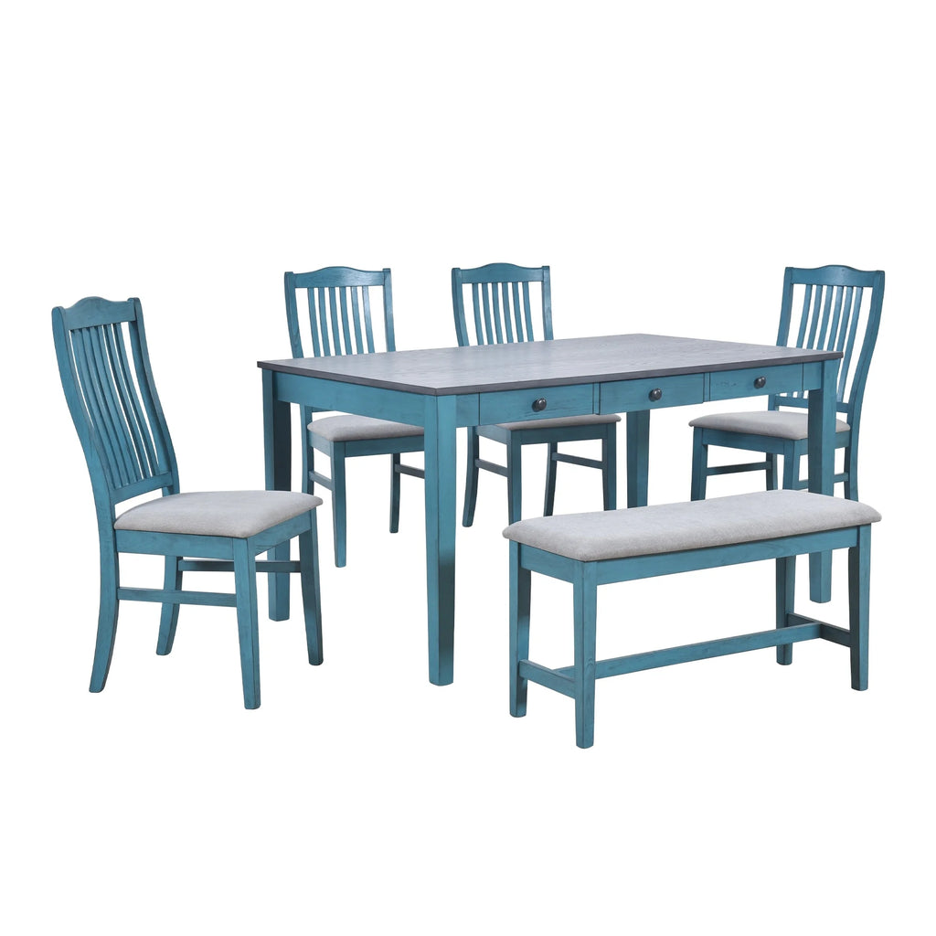 6-Piece Wood Dining Set with Table Chairs and Bench E8083