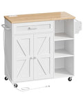 Black and Rustic Brown Rolling Kitchen Island Trolley with Power Outlet H30737