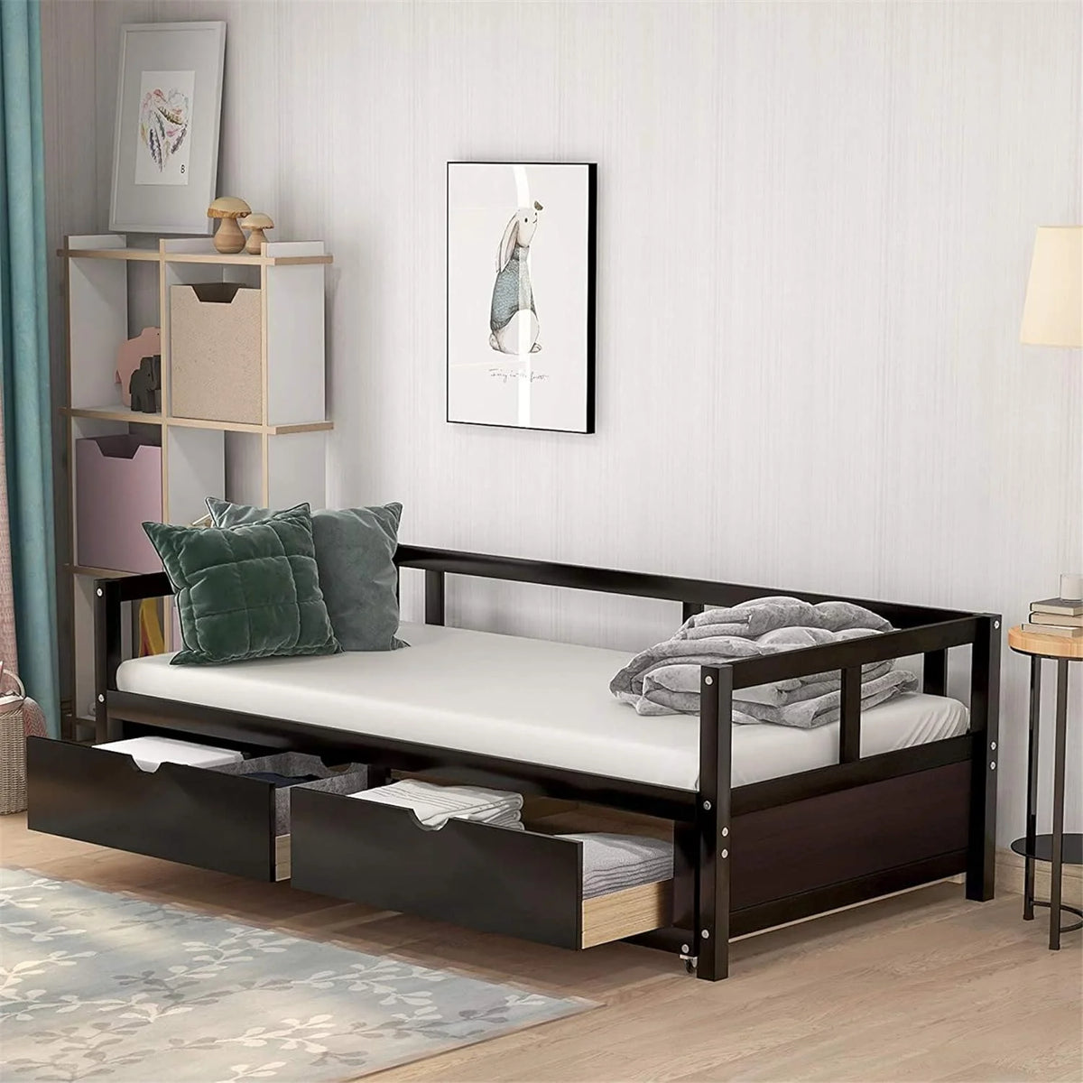 Espresso Wood Daybed with Two Storage Drawers U38946
