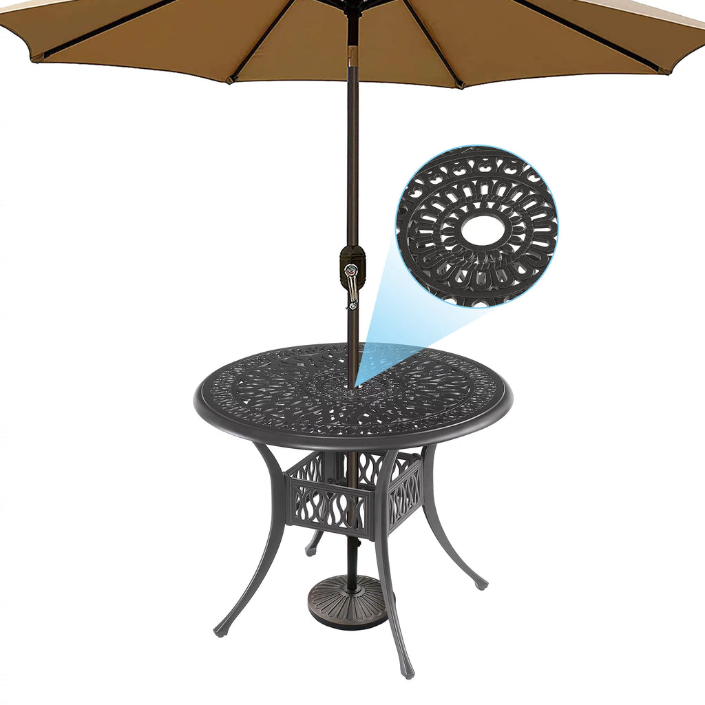 5 Pcs Cast Aluminum Outdoor Dining Table Set with Umbrella Hole L74991