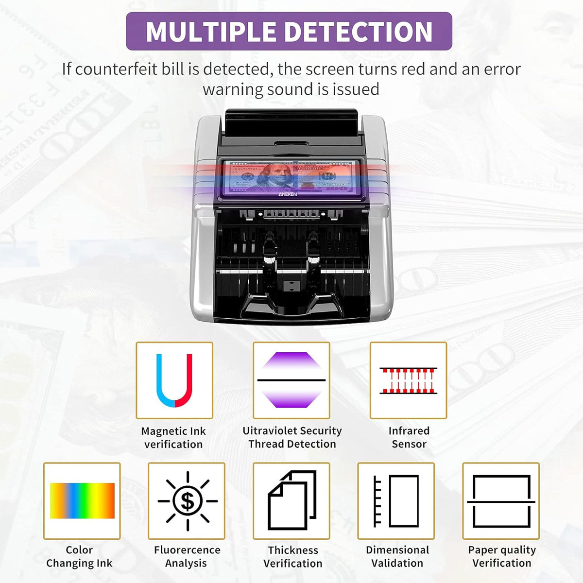 Money Counter Machine with Value Count and Counterfeit Detection L396