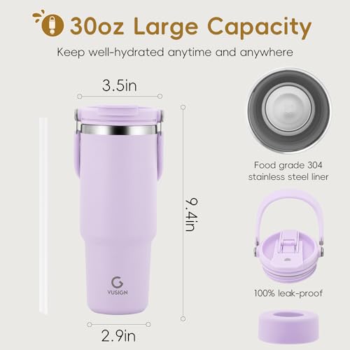 30 oz Stainless Steel Vacuum Insulated Tumbler with Handle and Flip Straw C9343
