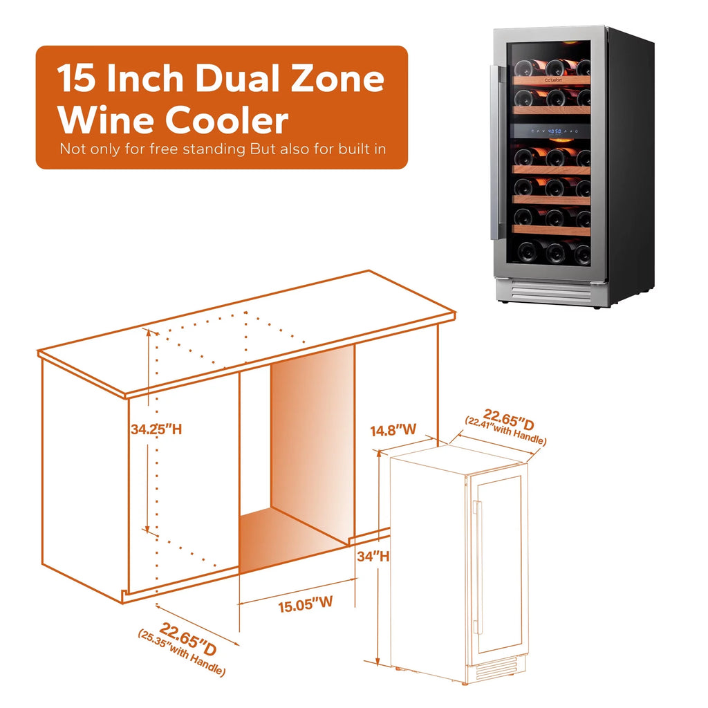 15 inch 28 Bottle Dual Zone Stainless Steel Wine Cooler Y19498
