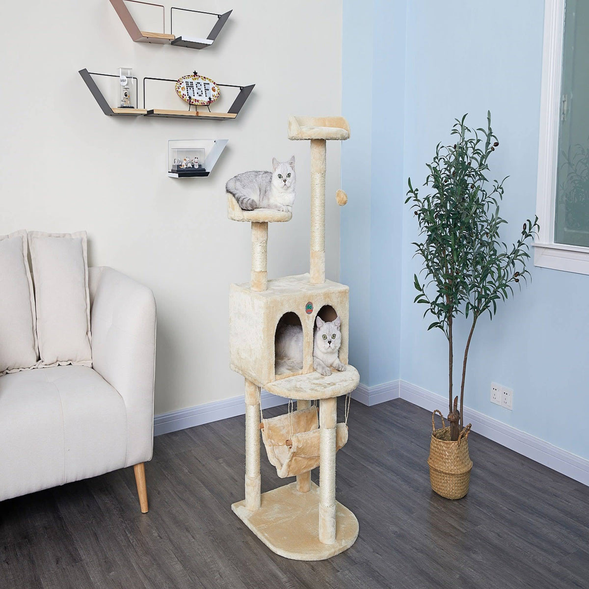 Beige 54 in. Cat Tree Condo Furniture R9927
