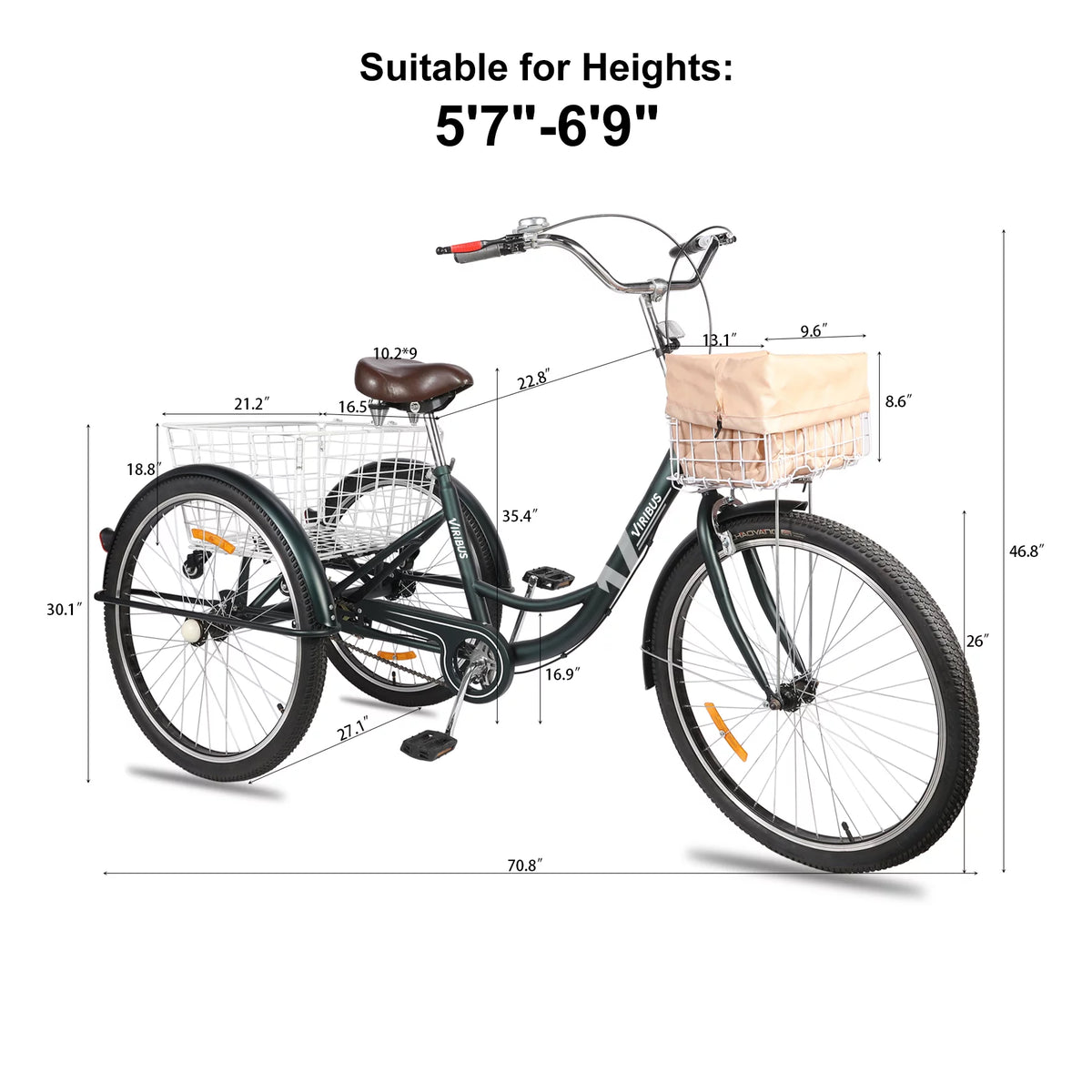 26 Inch Single Speed 3 Wheel Bike with Removable Basket G2464