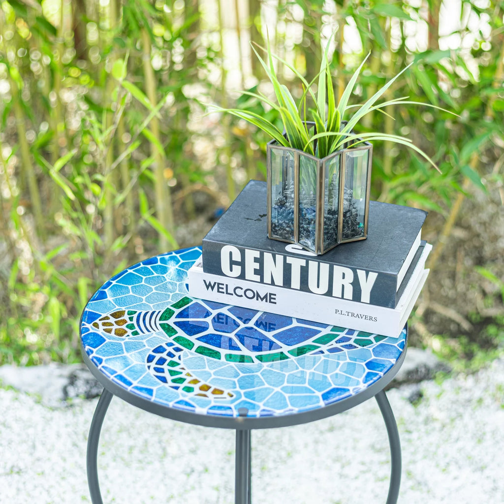 21 Inch Round Mosaic Glass Tabletop Outdoor End Table P161764