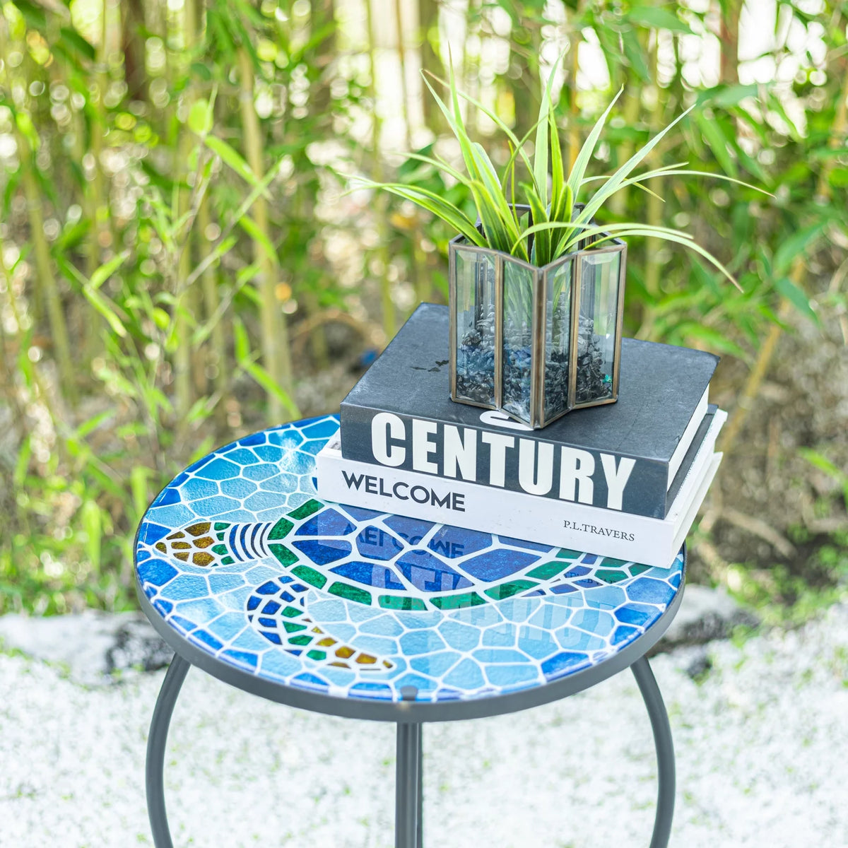 21 Inch Round Mosaic Glass Tabletop Outdoor End Table P161764