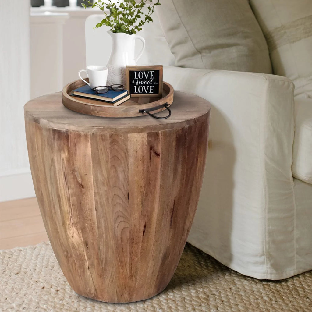 Round Mango Wood Side End Table U169