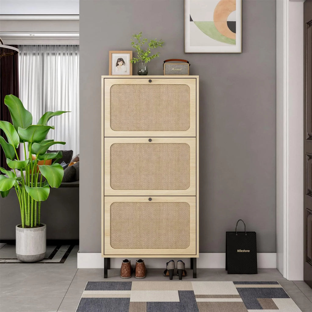 Rattan Shoe Cabinet with 3 Flip Drawers F56288