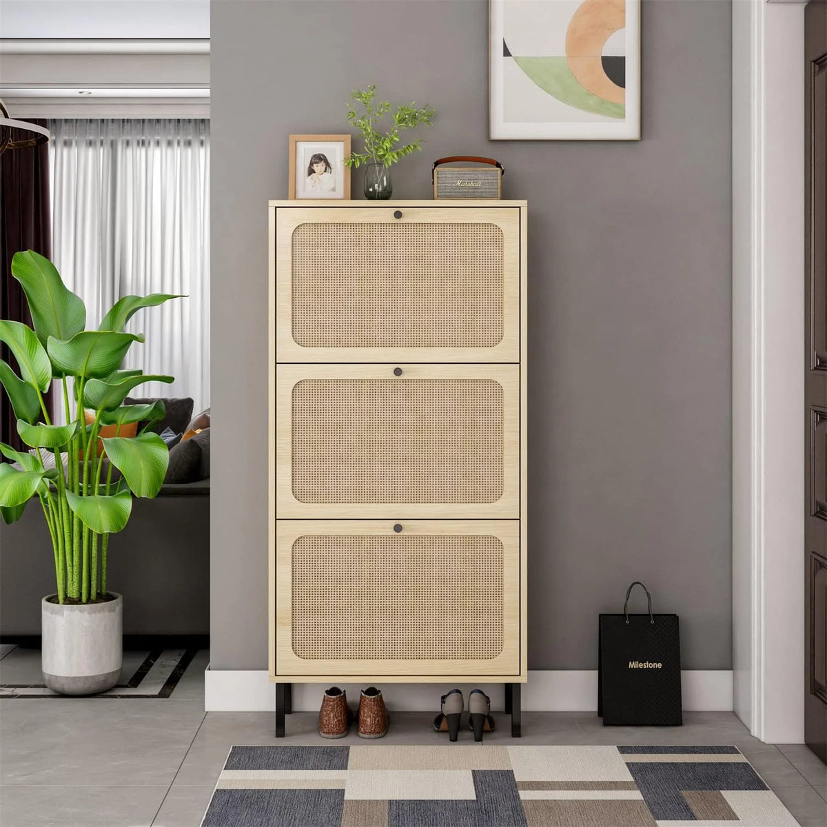 Rattan Shoe Cabinet with 3 Flip Drawers F56288