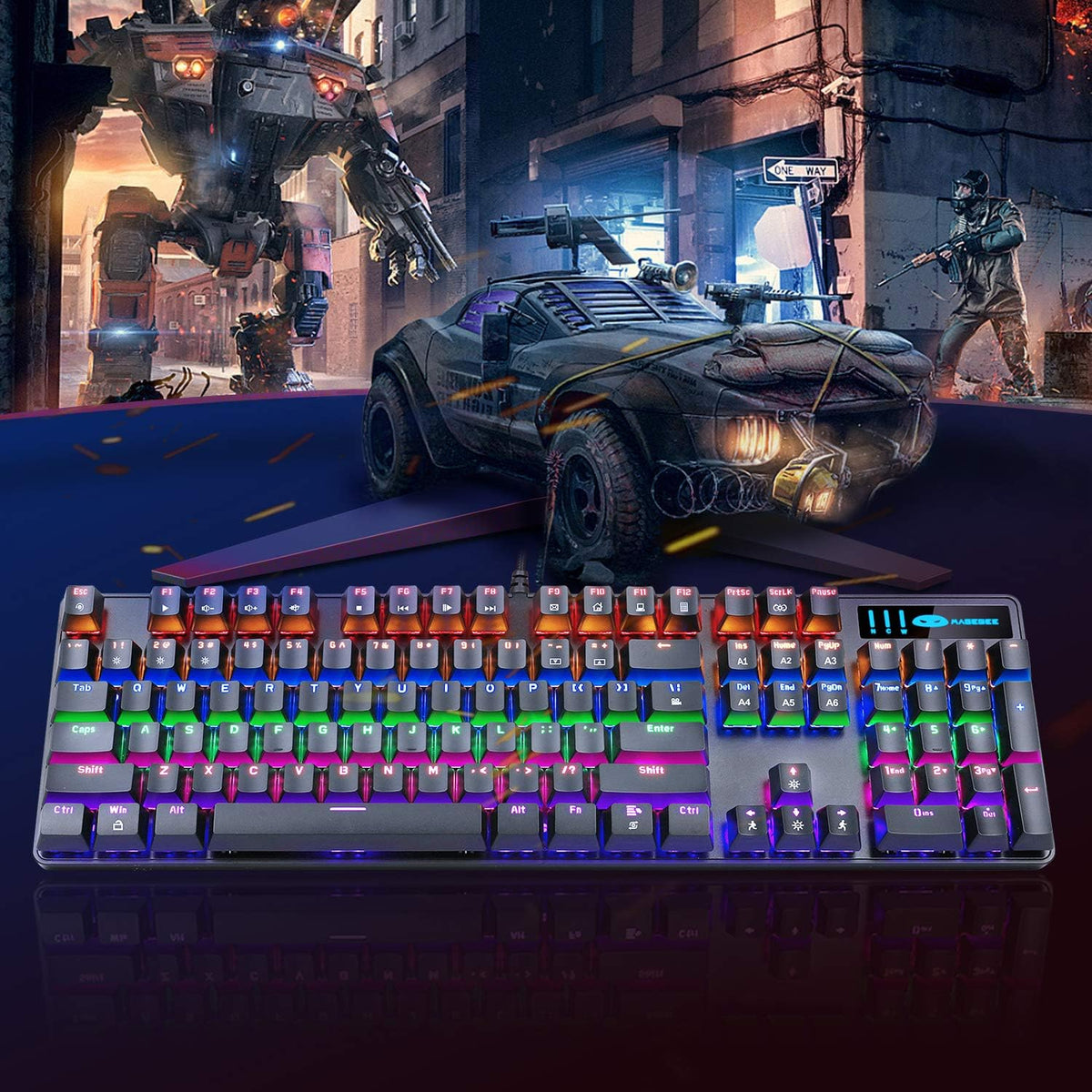 Mechanical Gaming Keyboard and Mouse Combo, 104 Keys Rainbow Backlit, Wired I8987