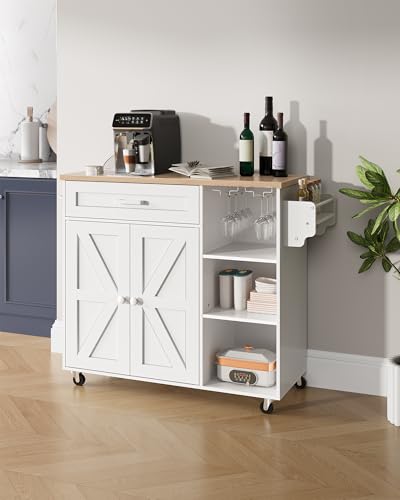 Black and Rustic Brown Rolling Kitchen Island Trolley with Power Outlet H30737