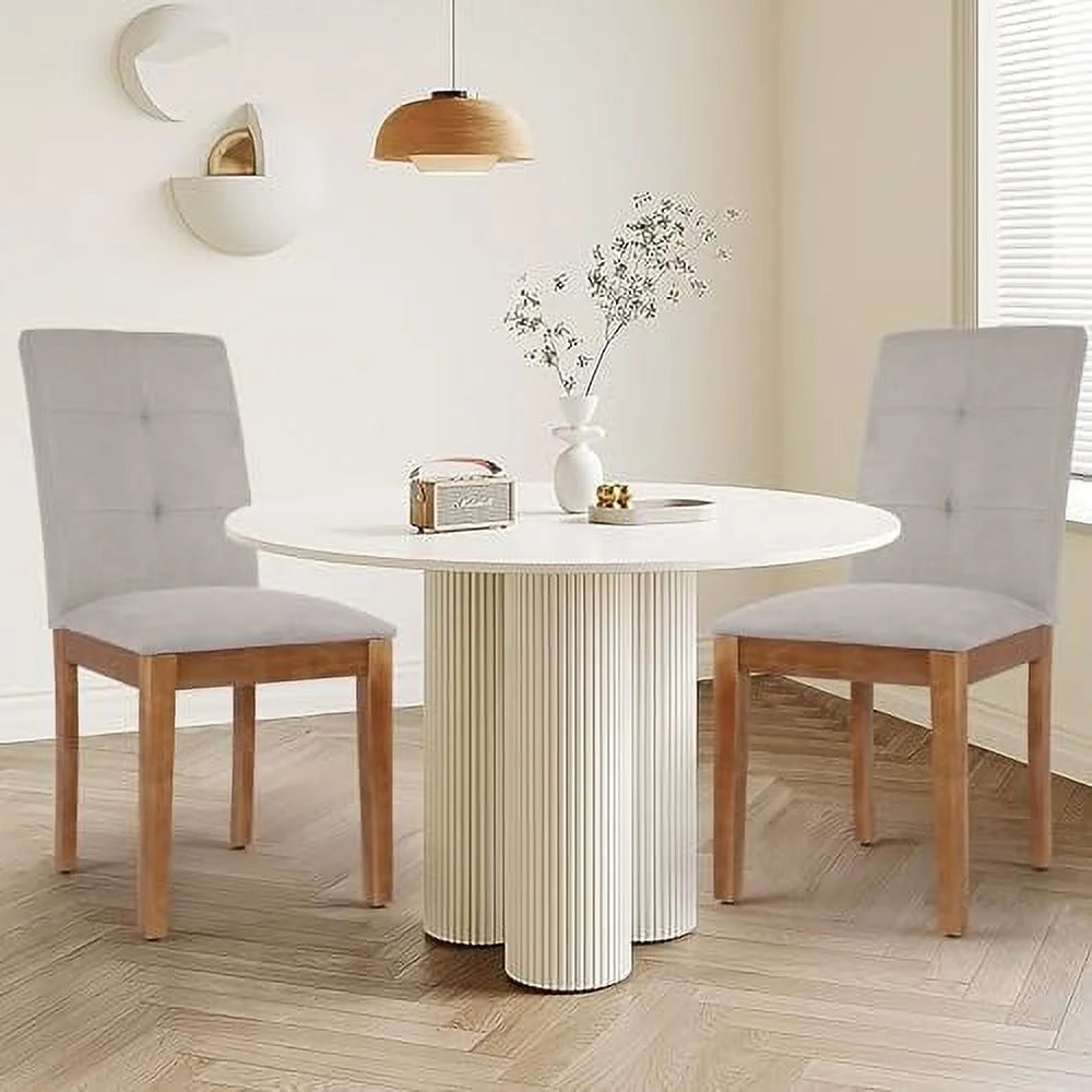 Beige Upholstered Dining Chairs Set of 4 with Wood Legs R562966