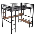 Black Full Metal Loft Bed with Desk and Shelves B7038