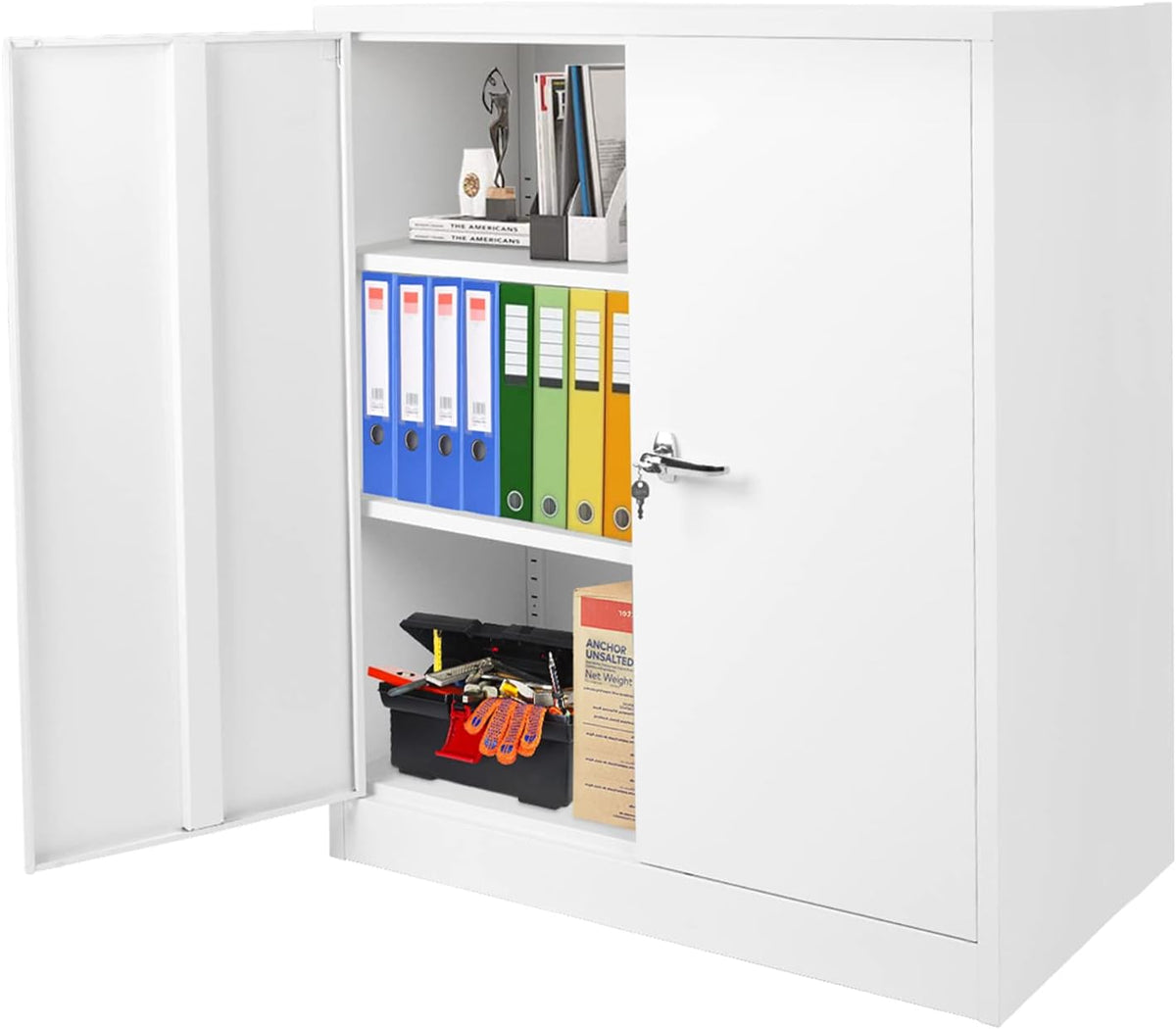 Locking Metal Cabinet with 2 Doors, 4 Adjustable Shelves, Black A51035
