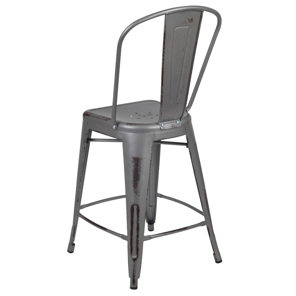24-Inch Distressed Metal Stool E7043