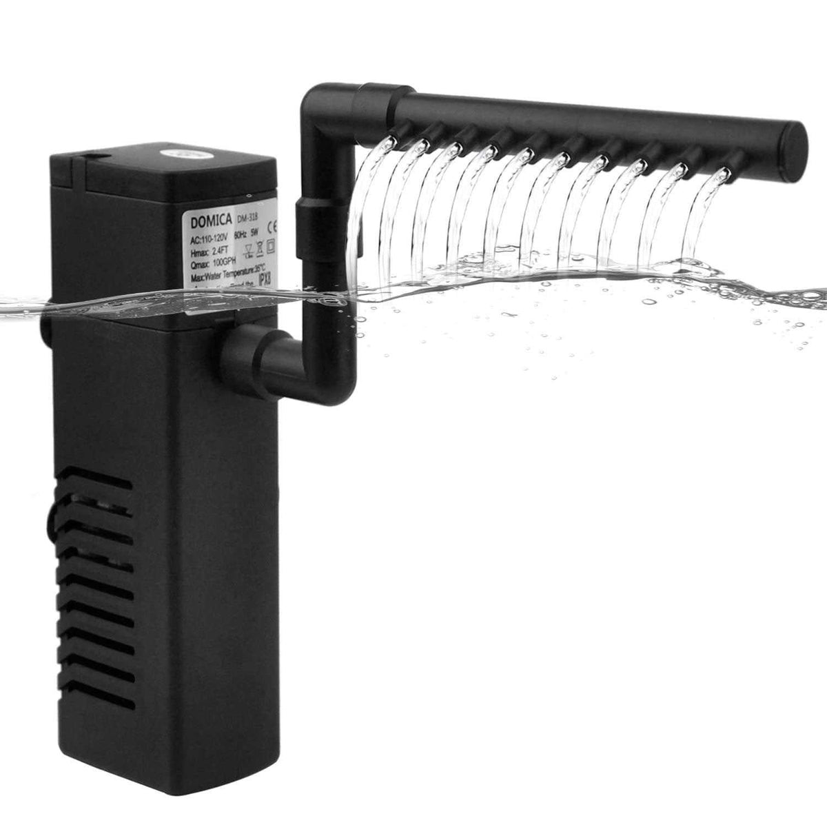 Internal Aquarium Filter with Aeration System 100Gph 5W for 5 to 15 Gallons Fish Tank U867370