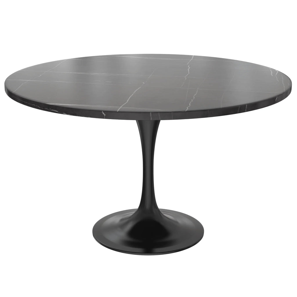48" Round Stone Top Dining Table with Black Stainless Steel Pedestal Base C192769
