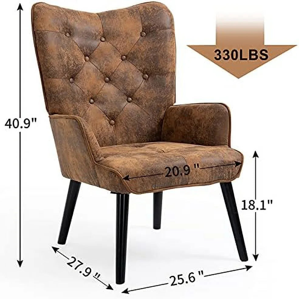 Brown Upholstered Wingback Accent Chair with Arms L6169