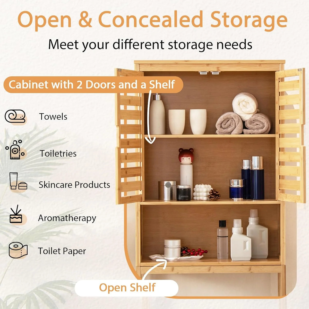 Natural Bamboo Over The Toilet Storage Cabinet O93399