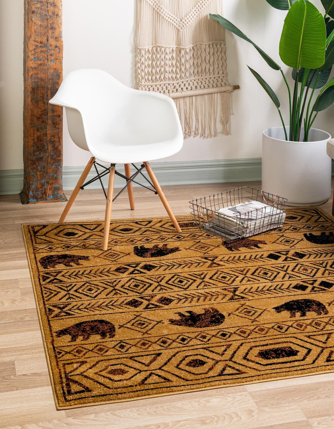 Cedar Cabin Lodge Border 5' 3 x 5' 3 Rug S806