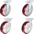 Heavy Duty Polyurethane Swivel Casters with Brake, 8 x 2, Pack of 4 V578