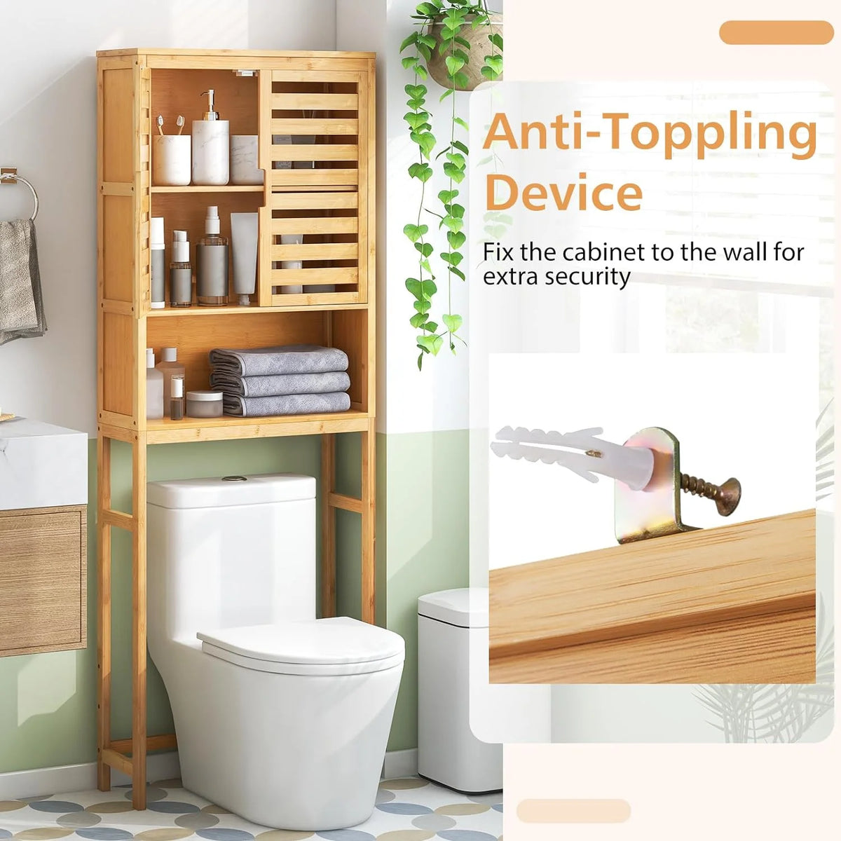 Natural Bamboo Over The Toilet Storage Cabinet O93399