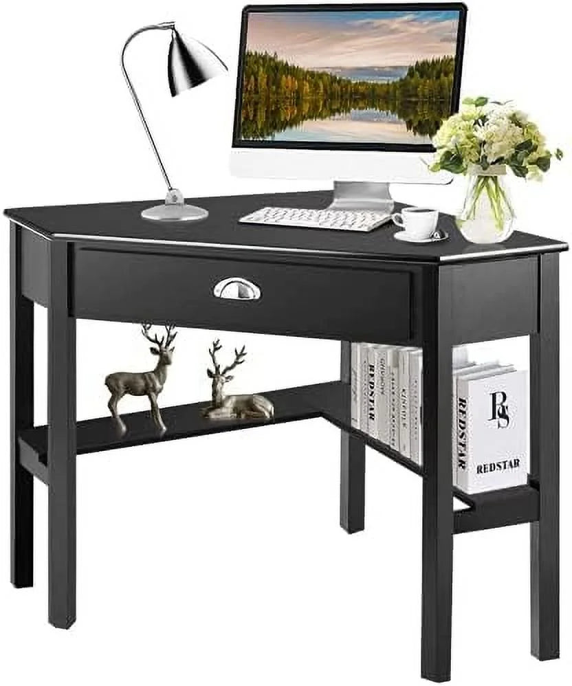 White Corner Desk with Drawer Shelves C635