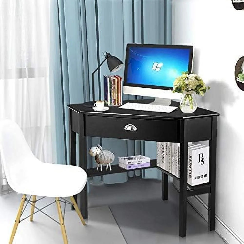 White Corner Desk with Drawer Shelves C635