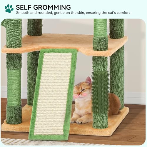 Tall Cat Tree Tower with Self-Grooming Brush, Sisal Scratching Posts and Board H4653
